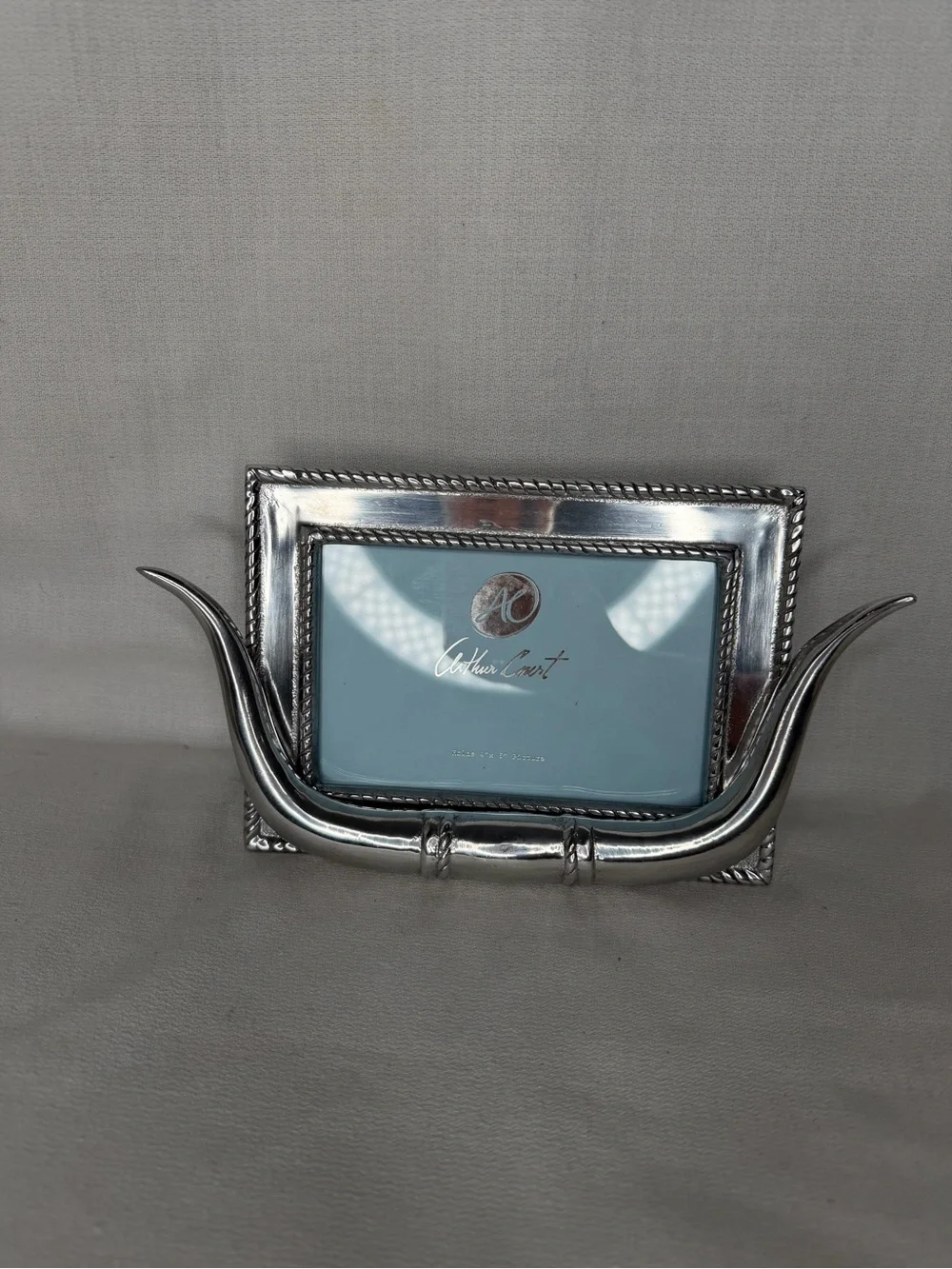 Arthur Court Longhorn Silver-tone Desk 4x6”Photo Frame Ranch Western Accent